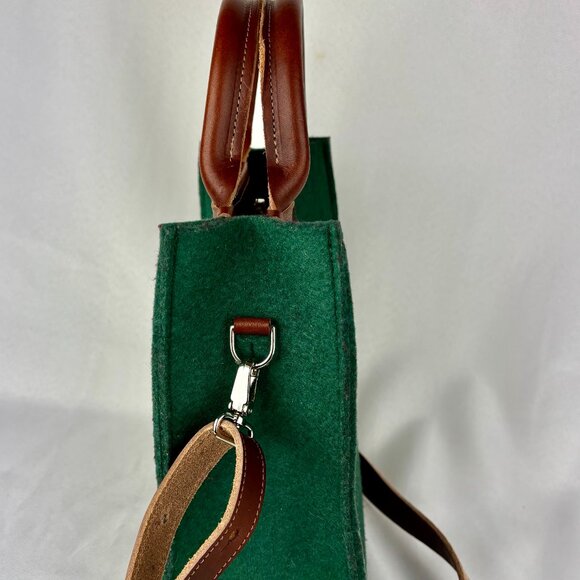SALE! Lovi Petite Tote in Forest Green Wool Felt Leather Trim - Like New - Picture 4 of 13